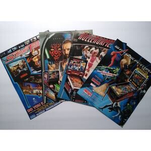 Pinball FLYERS Lot Of 4 Starship Troopers Star Wars Roller Games Spiderman